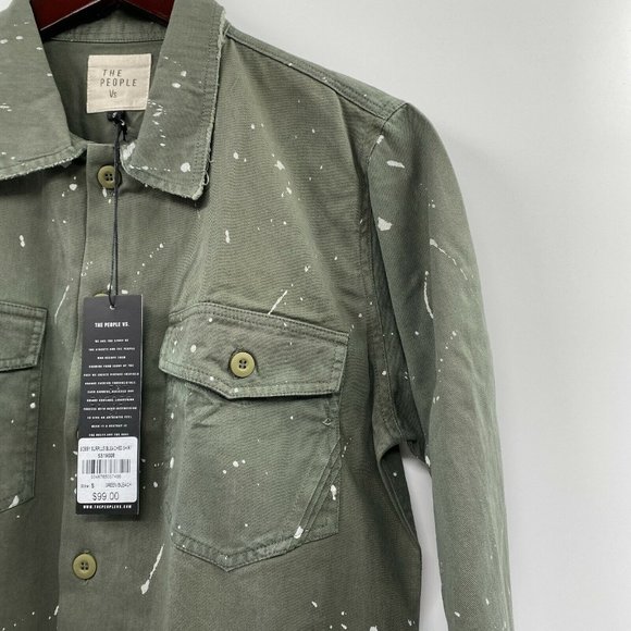 The People Vs. Men's Bobby Surplus Bleached Shirt Long Sleeve Green sz S NWT - Picture 2 of 6